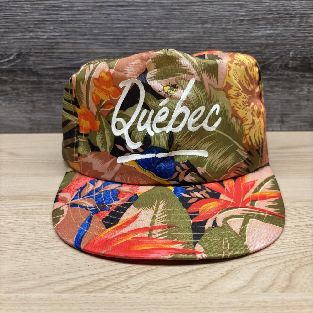 Vintage Quebec Hat Cap Snap Back Tropical Floral Multicolor Souvenir Beach‎